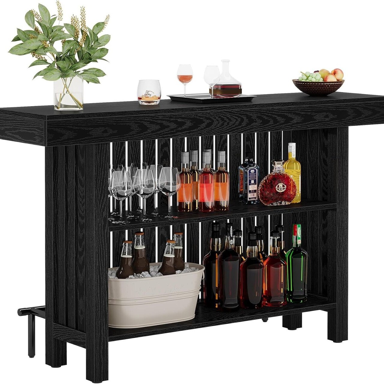 Edge Collections - 62.99" x 15.75" - Black - Elegant Two-Tiered Home Bar Table - -1